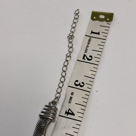 Chicos Bib Necklace Chunky Silvertone Enamel Deco Style Choker Modern Costume - Picture 8 of 10